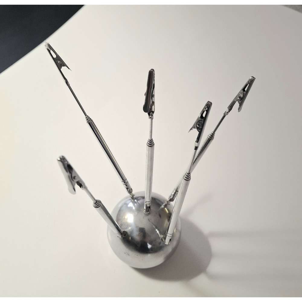 Mid Century Atomic Chrome Ball Telescopic‎ Picture/Card Holder Sputnik Photoclip